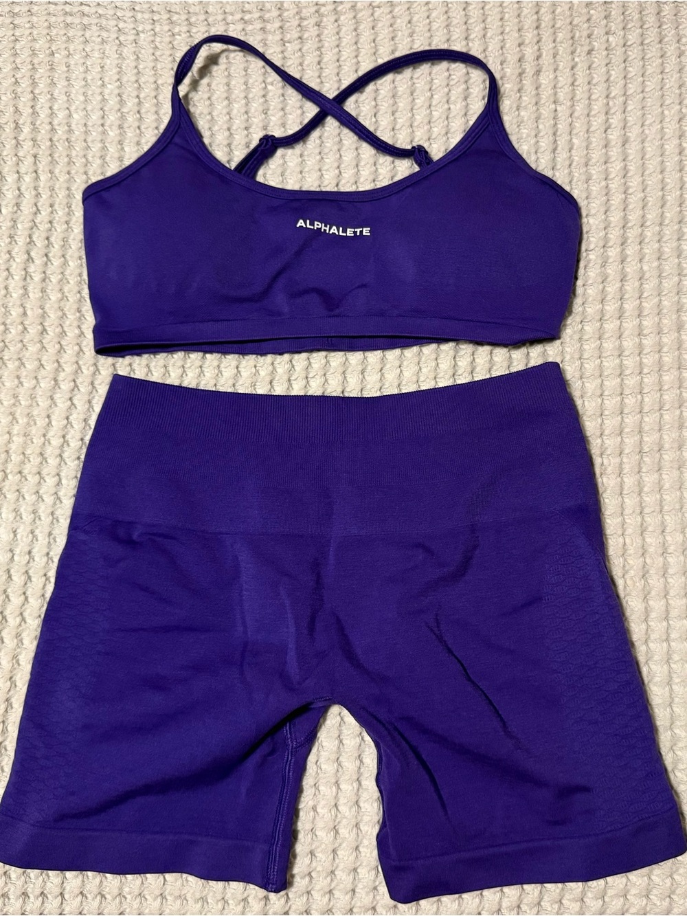 Alphalete Purple Seamless Sports Bra & High-Waist Shorts Set (Never Worn) - Picture 3 of 6